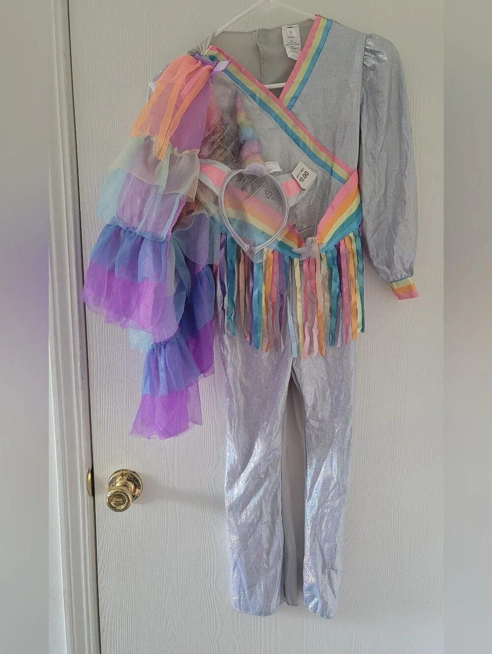 Target Rock Star Unicorn Costume Silver Multicolor Kids Sz S 6-8 Year Halloween.